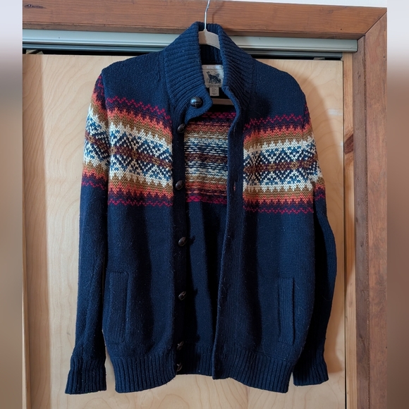 Men's Refectory Navy Patterned Cardigan - Picture 1 of 4